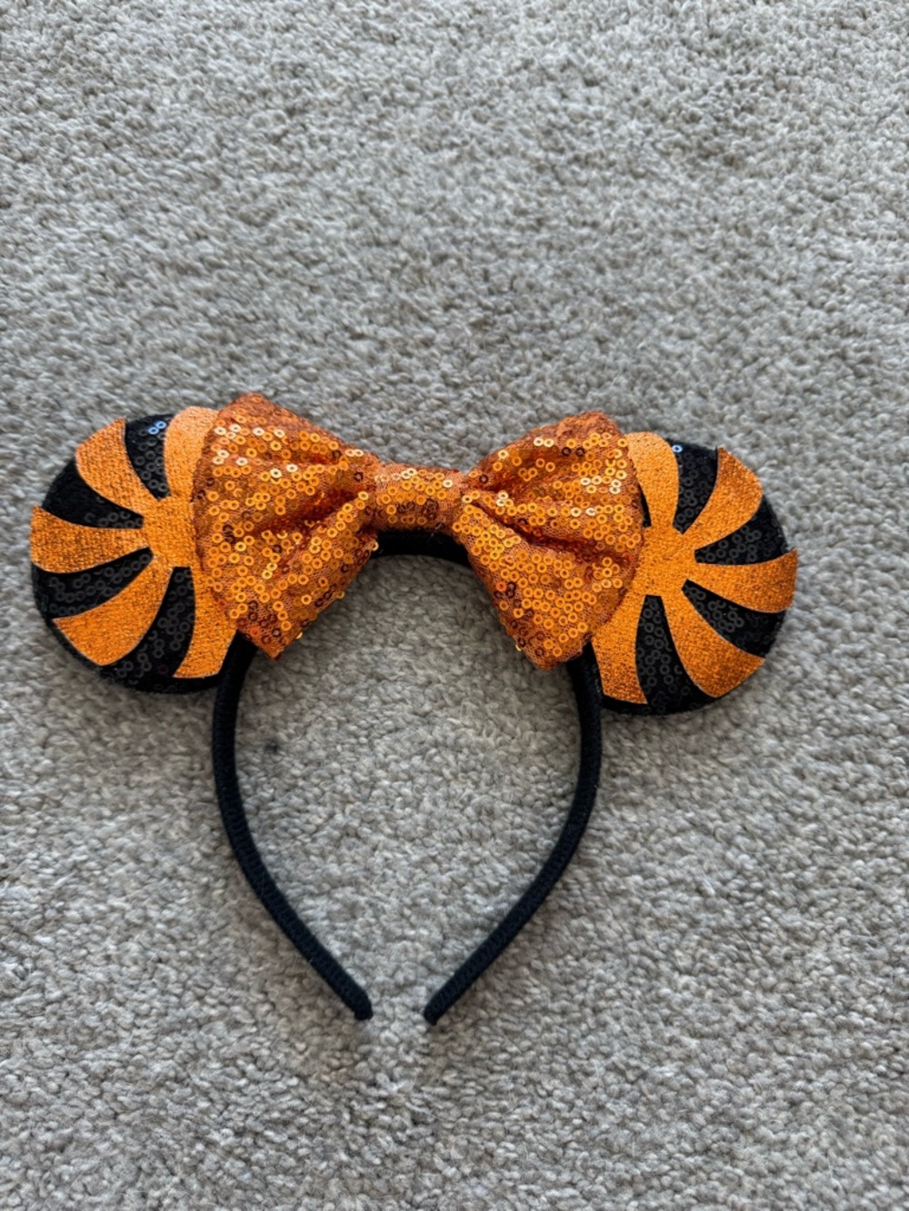 Disney Orange and Black Sequin Mouse Ear Headband with Bow